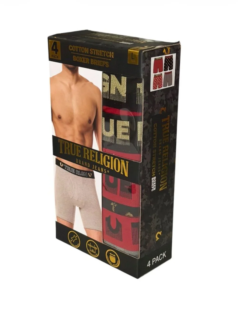 True Religion 4-Pack Cotton Boxer Briefs - Men’s Large | NEW